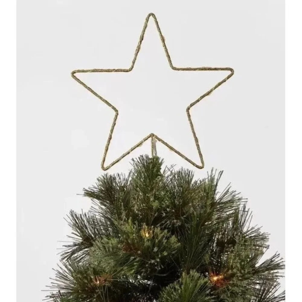 Star Christmas Tree Topper Gold Light Up 10in LED Lit Dewdrop Glitter Metal Open